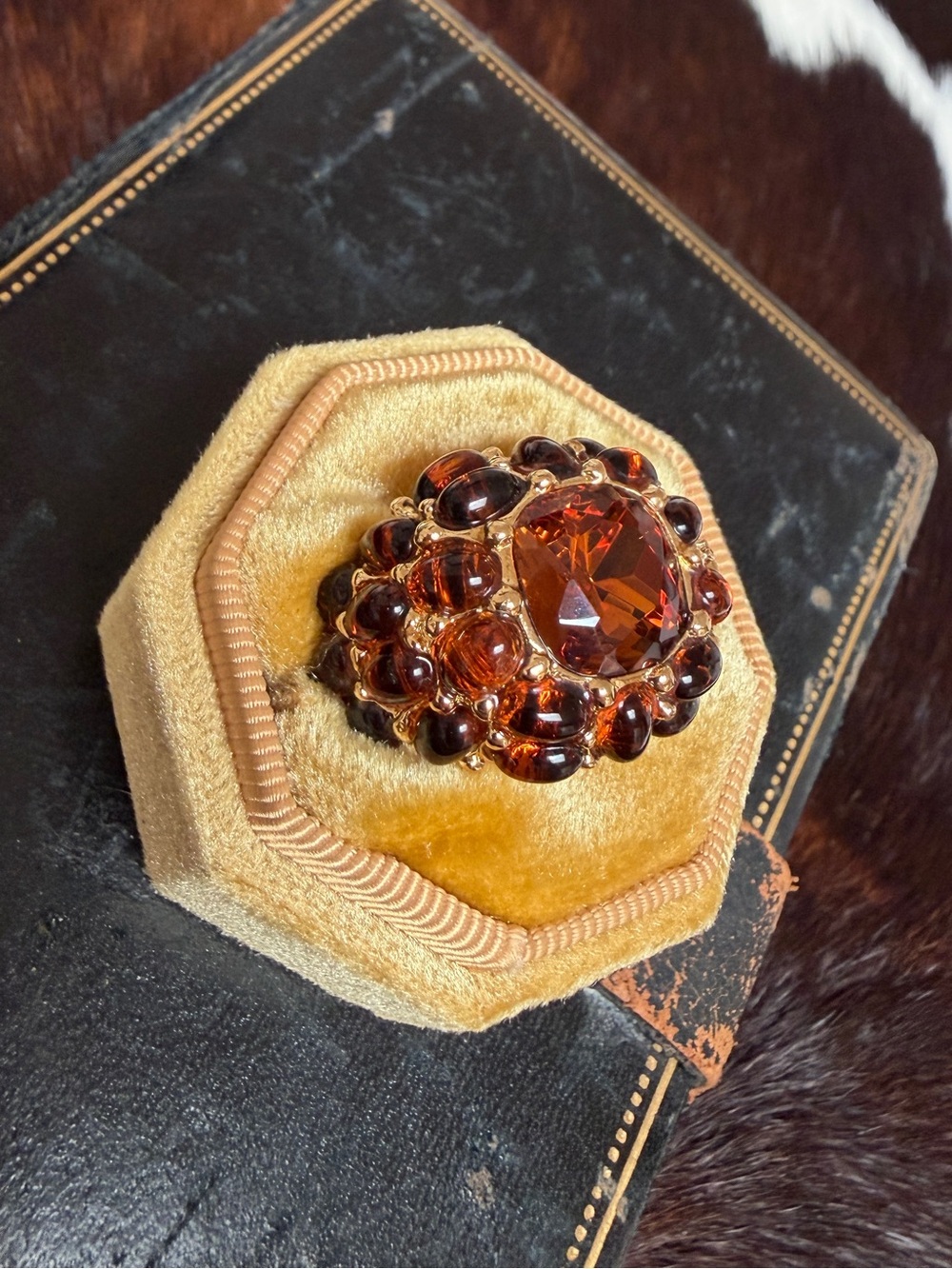 Vintage Kenneth Jay Lane KJL Amber Crystal Cocktail Statement Ring